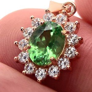 Tsavorite Garnet 1.22ct Rose Gold Finish Solid 925 Sterling Silver Pendant